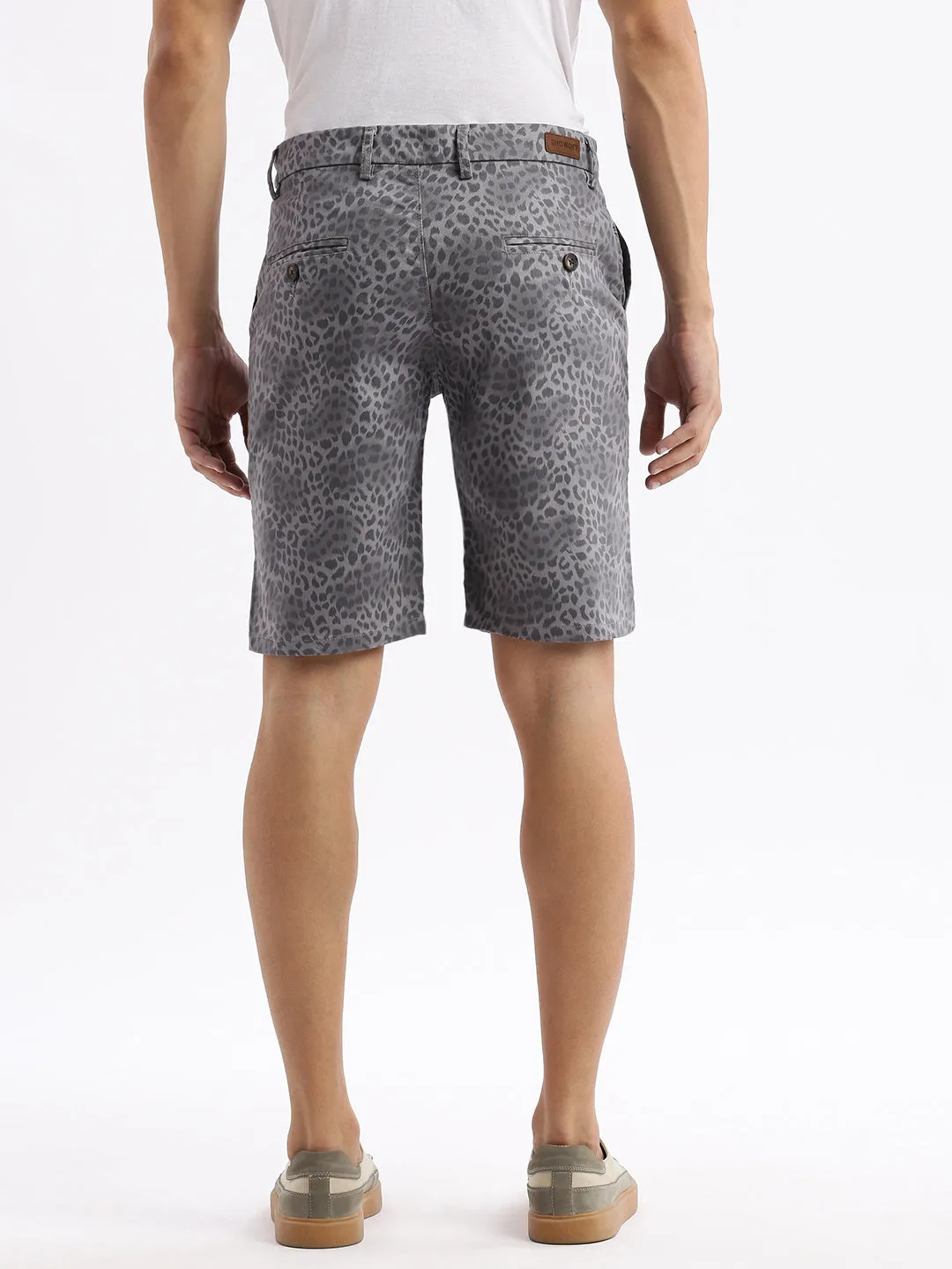 Men Animal Grey Cotton Shorts