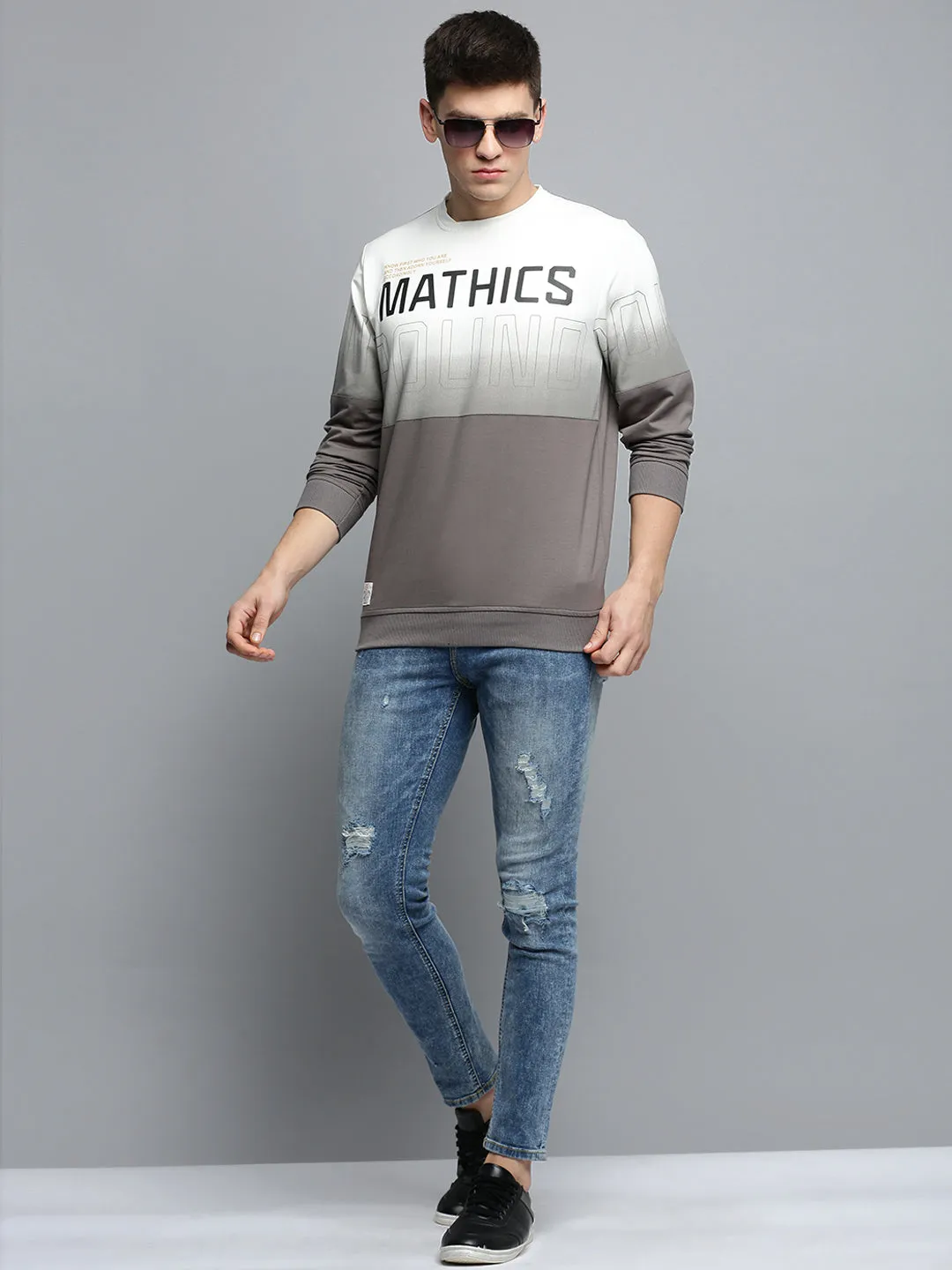 Men Grey Colourblock Casual Sweatshirt