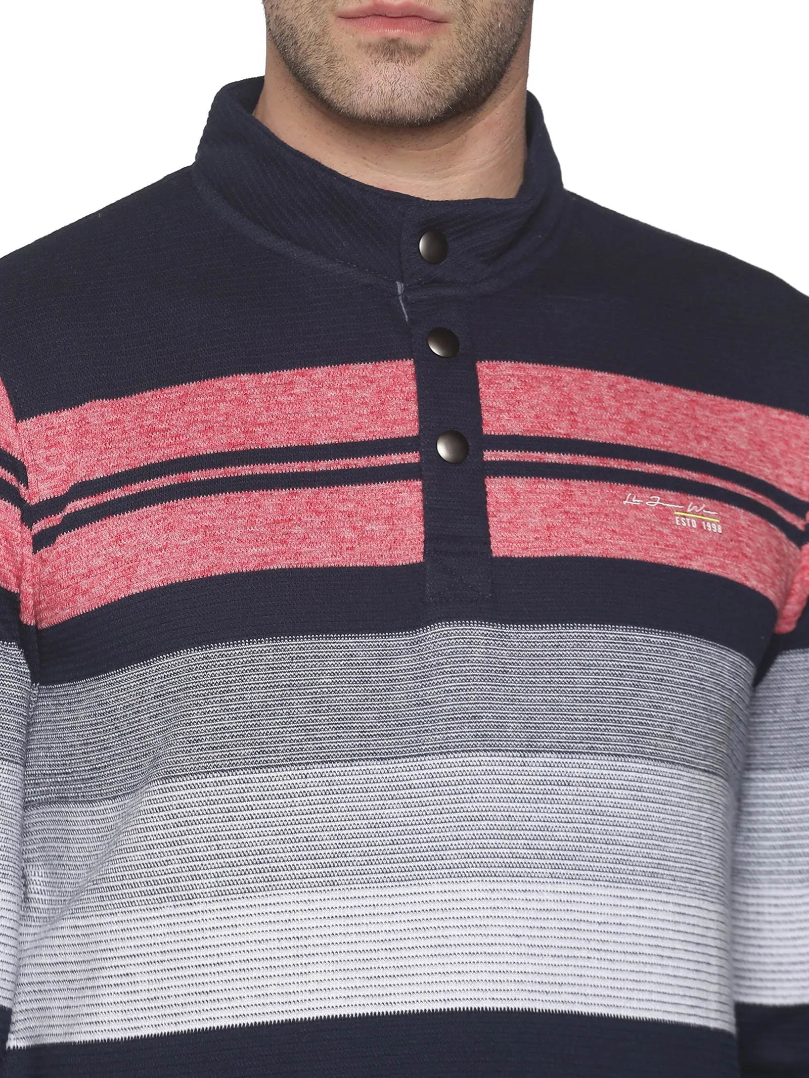 Men Striped Navy Blue Sweatshirt