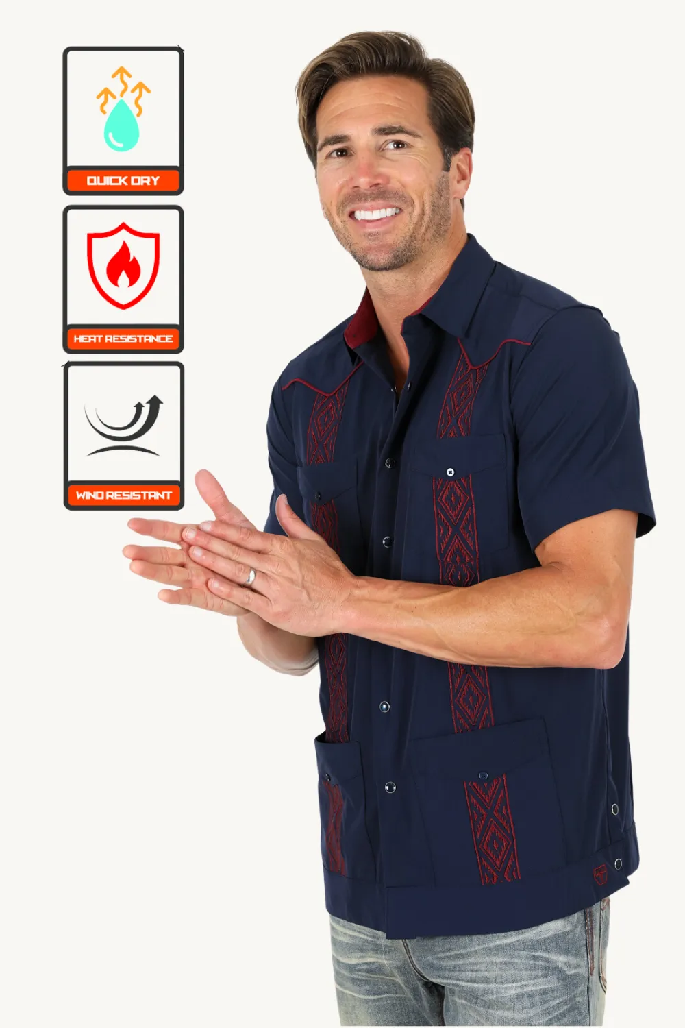 Men's Modern Navy GUAYABERA Shirt