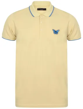 Monarch Cotton Polo Shirt with Butterfly Print in Yolk Yellow