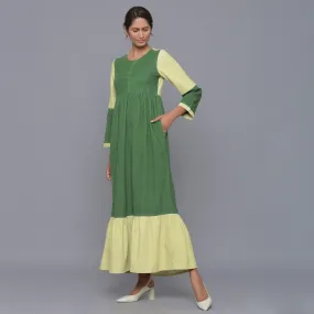 Moss Green Warm Cotton Corduroy Ankle Length Boho Dress