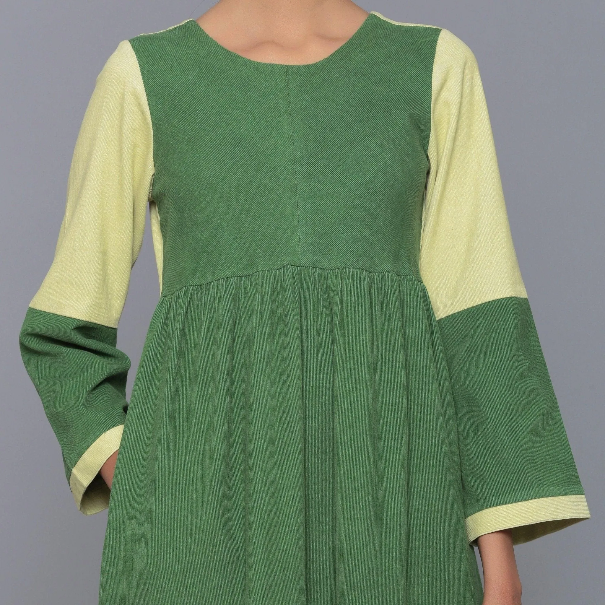 Moss Green Warm Cotton Corduroy Ankle Length Boho Dress