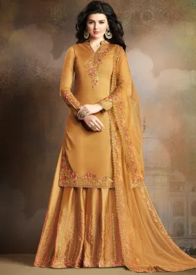 Mustard Yellow Embroidered Indian Gharara Suit