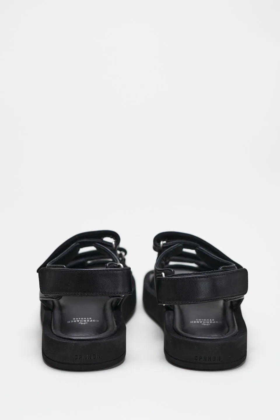 Nappa Black Velcro Straps Chunky Sandals