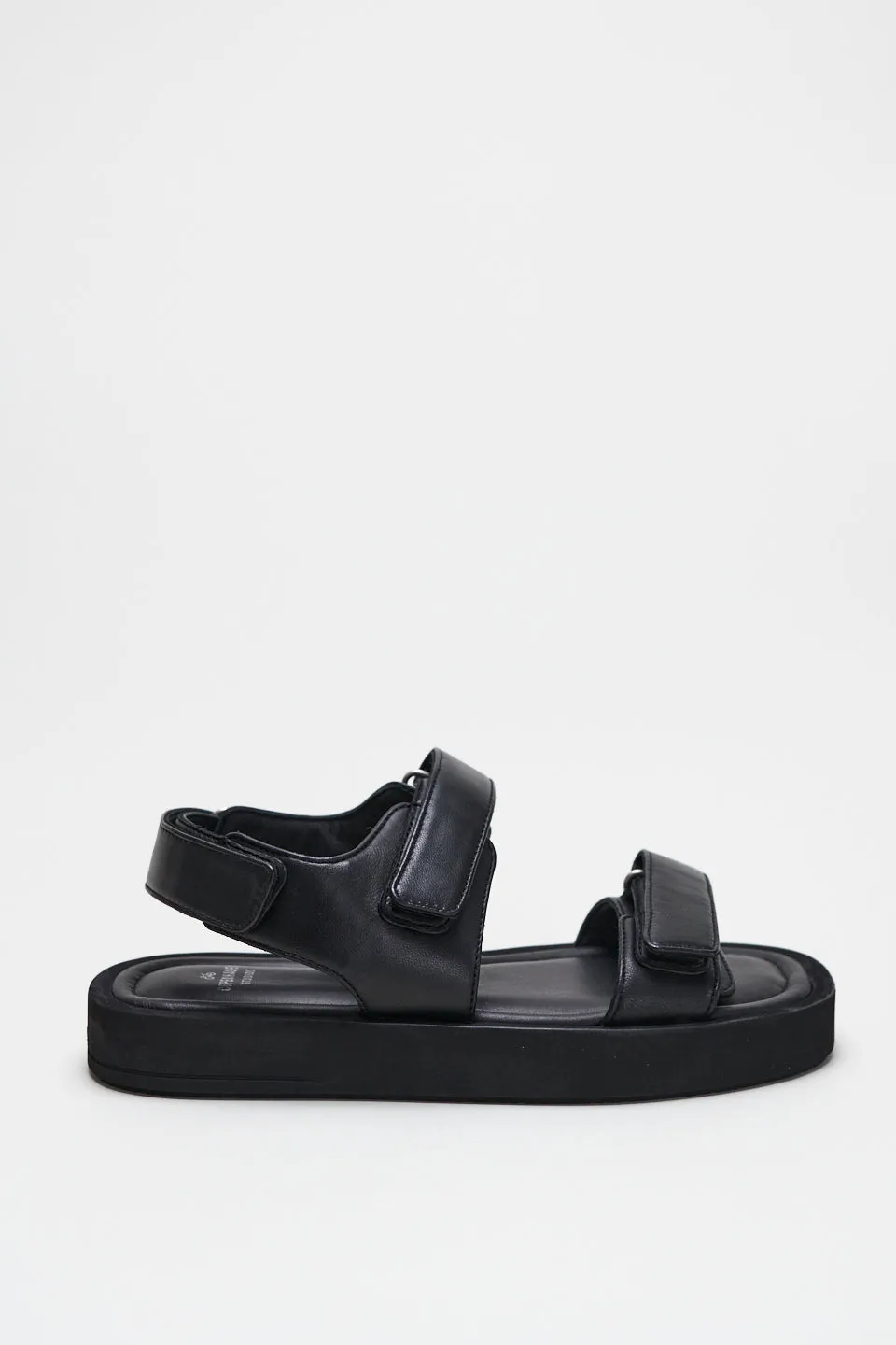 Nappa Black Velcro Straps Chunky Sandals