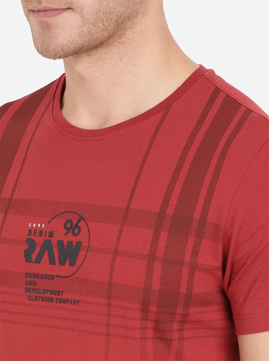 Ochre Red Printed Slim Fit T-Shirt | JadeBlue