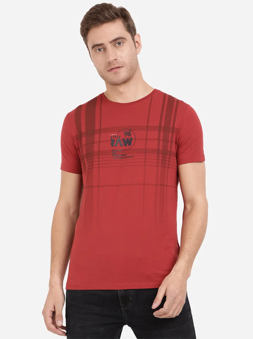 Ochre Red Printed Slim Fit T-Shirt | JadeBlue