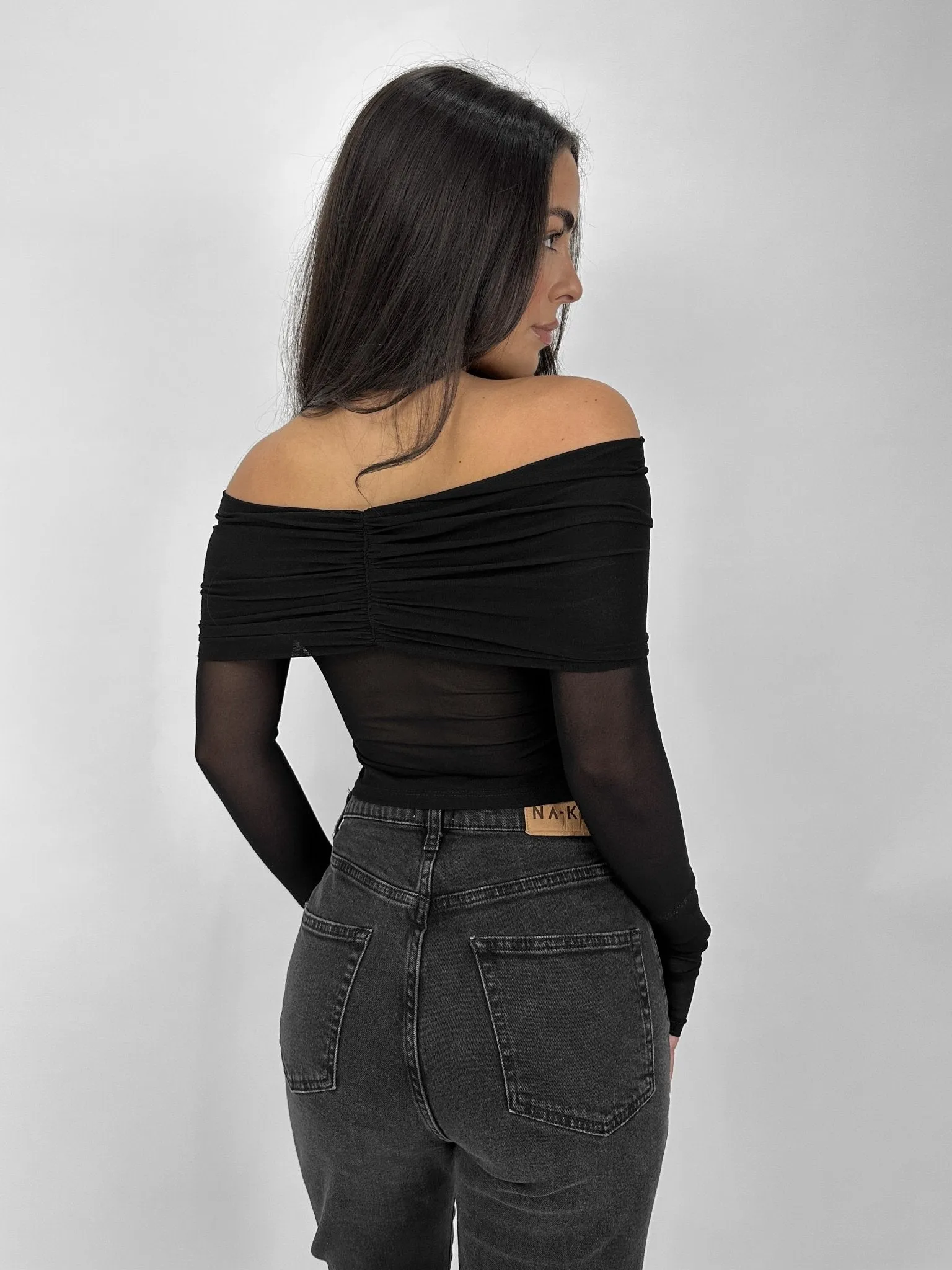 Off The Shoulder Mesh Long Sleeve