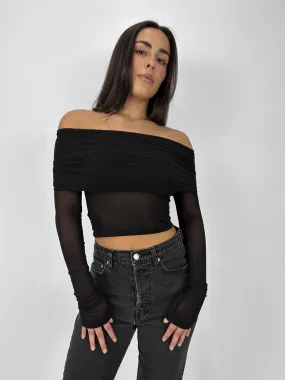 Off The Shoulder Mesh Long Sleeve