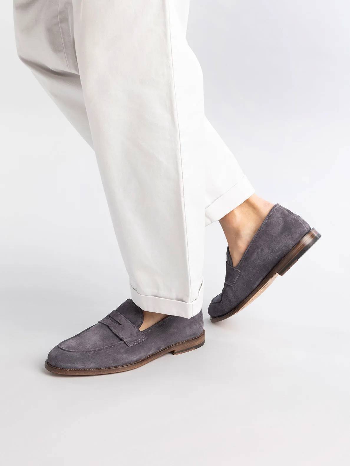 OPERA 001 - Taupe Suede Penny Loafers