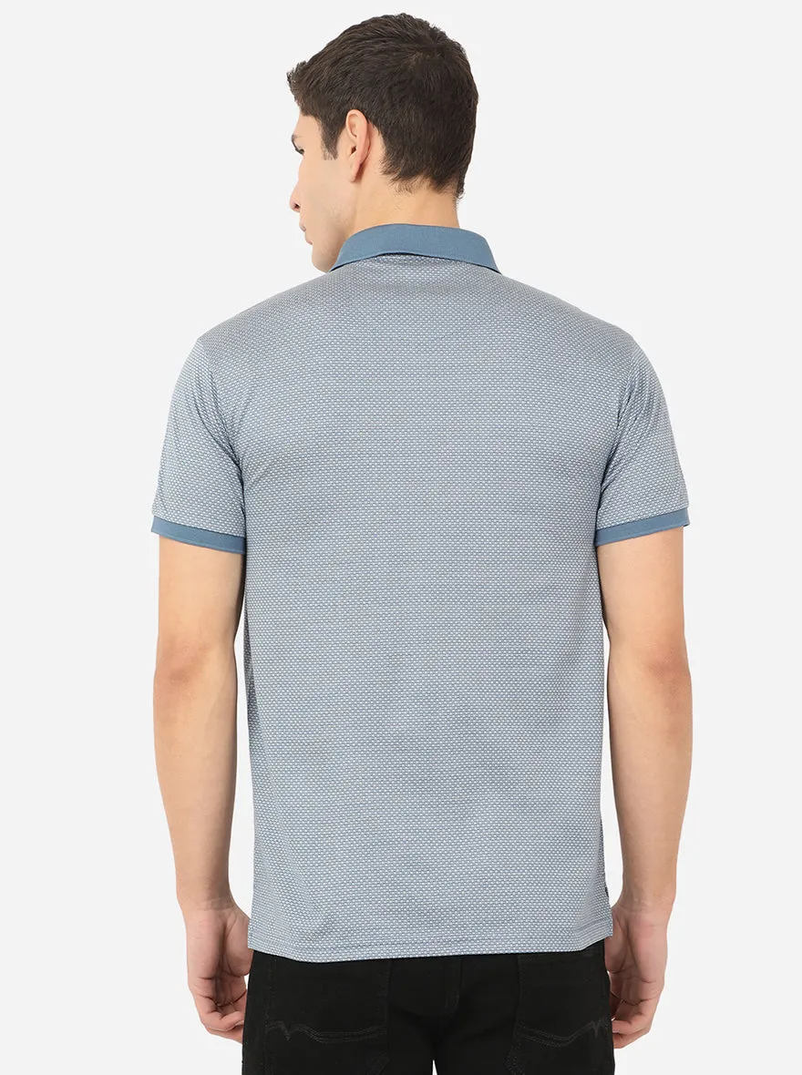 Parision Blue Printed Slim Fit Polo T-Shirt | JadeBlue