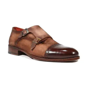 Paul Parkman Handmade Designer Shoes Men's Designer Shoes Double Monkstrap Captoe Brown Loafers (PM3006)