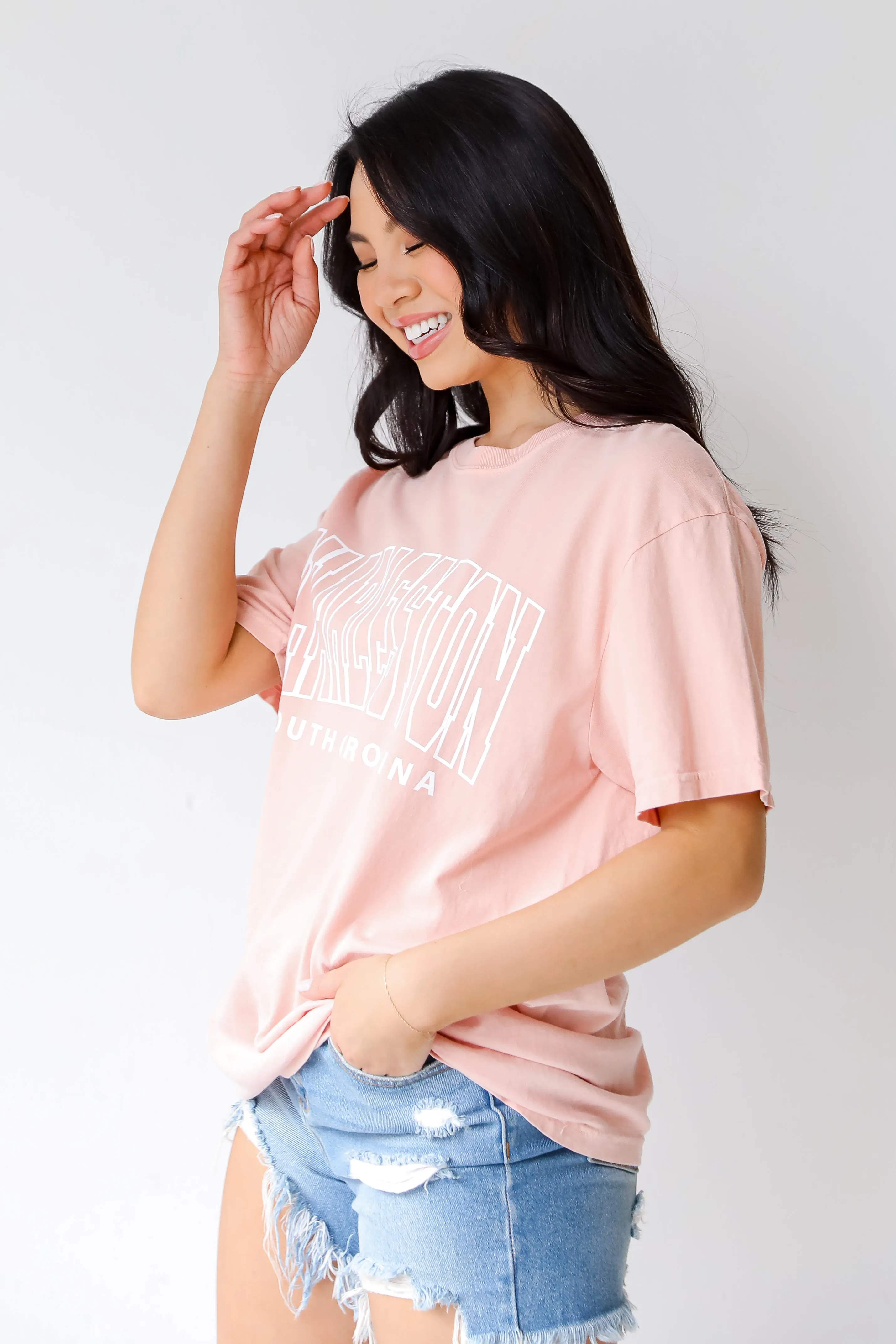 Peach Charleston South Carolina Block Letter Tee