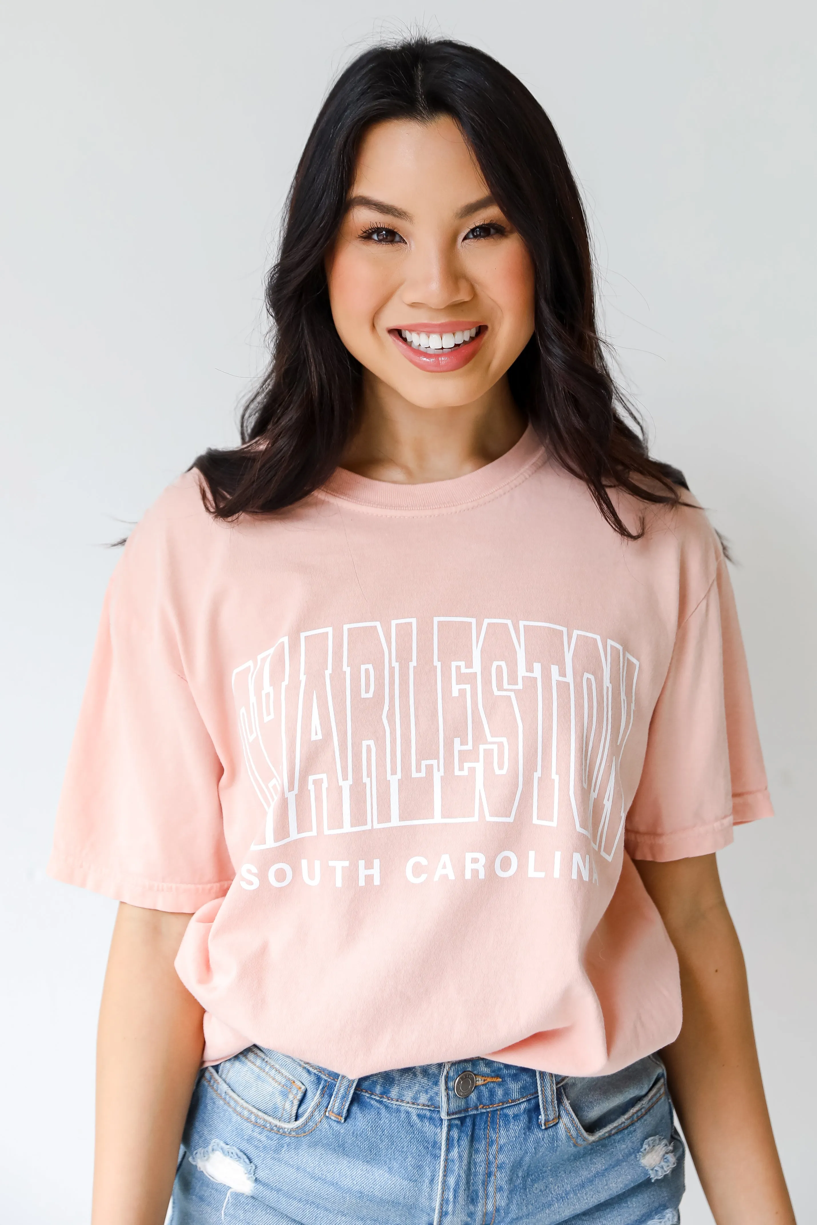 Peach Charleston South Carolina Block Letter Tee