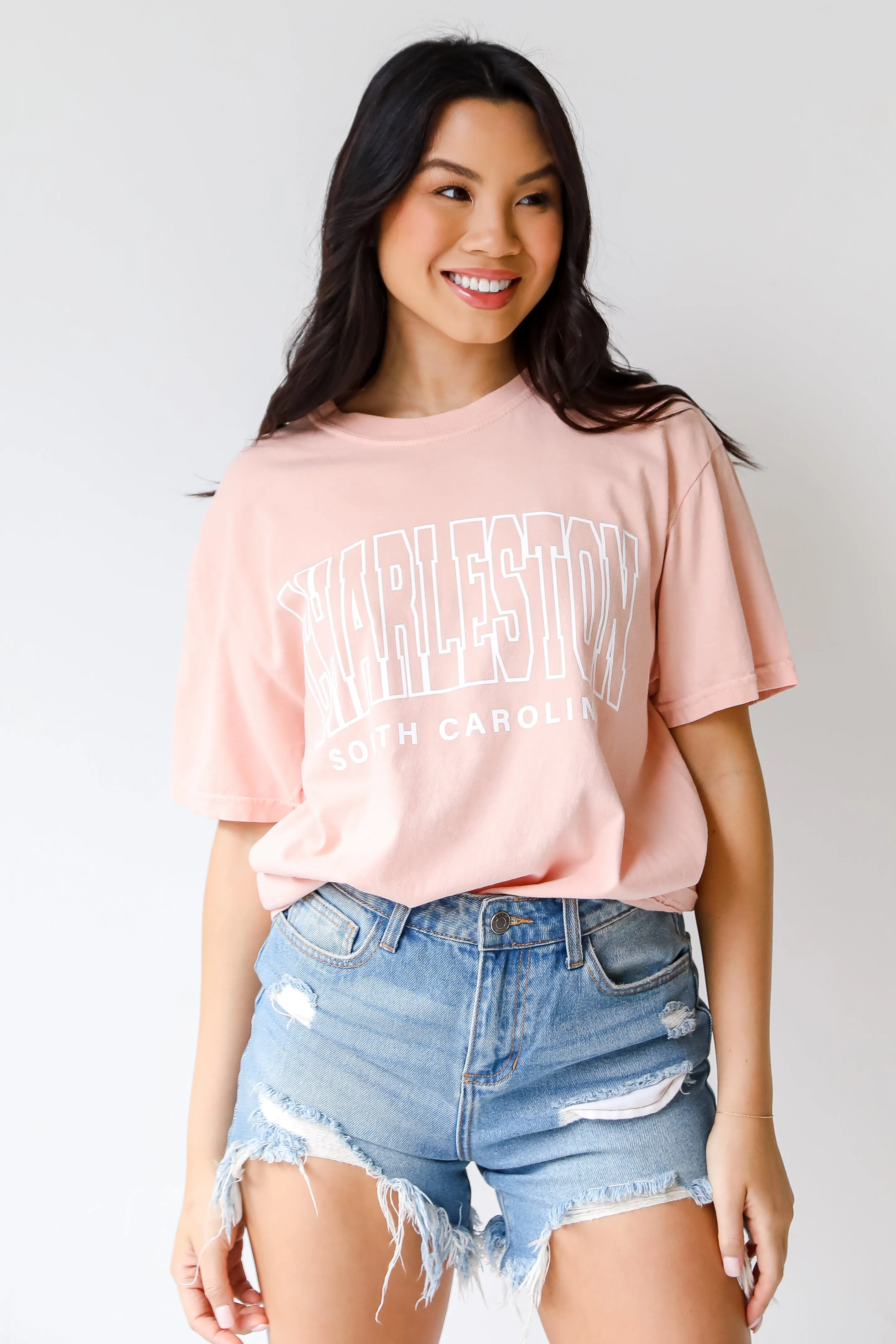 Peach Charleston South Carolina Block Letter Tee