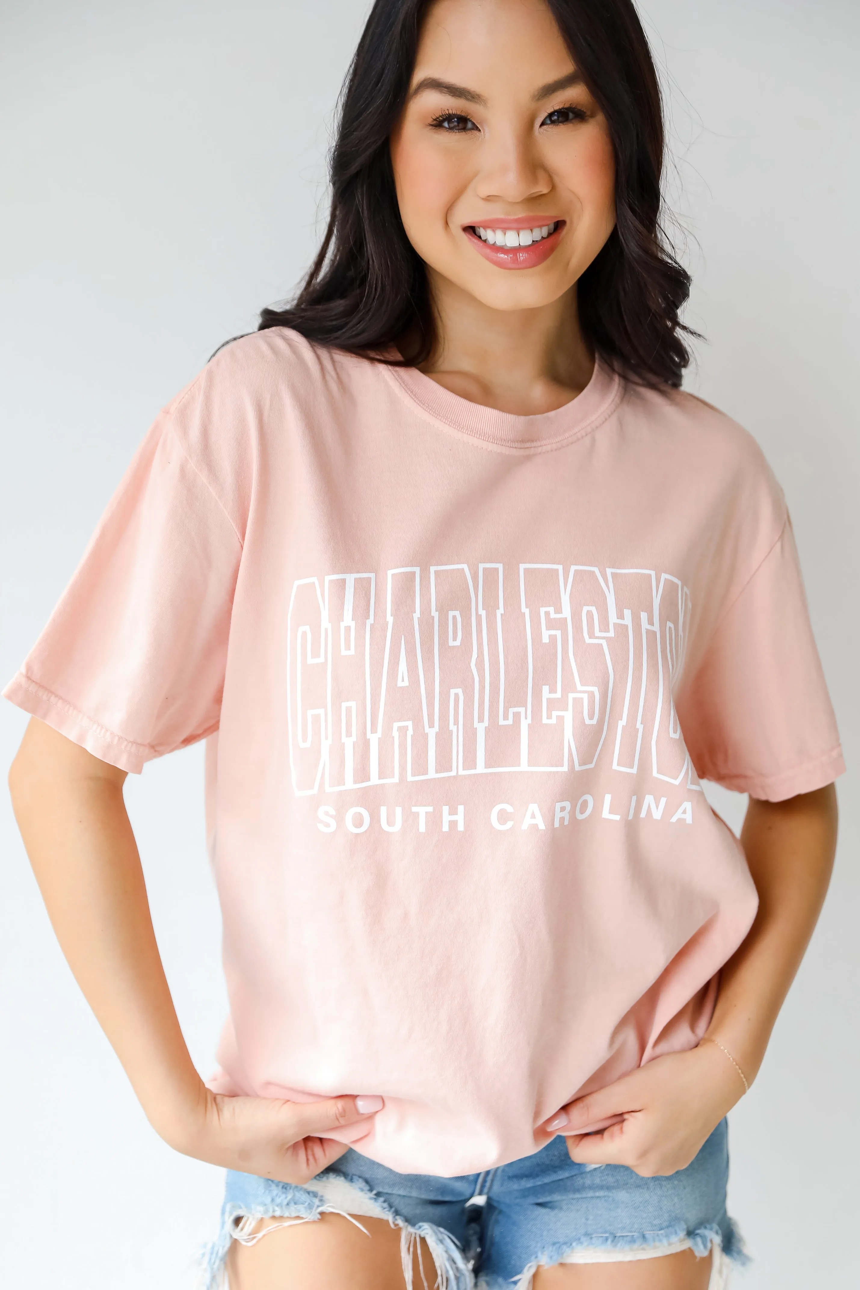 Peach Charleston South Carolina Block Letter Tee