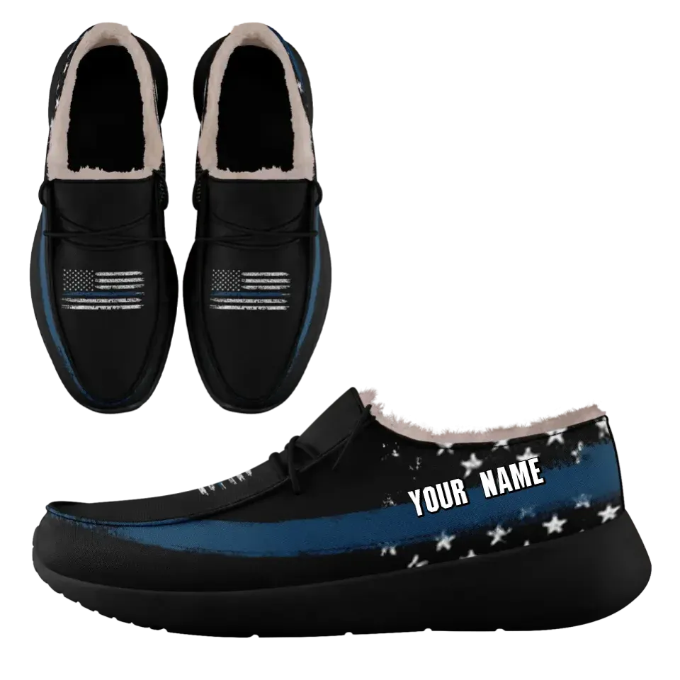 Personalized USA Flag Sneakers, Custom Stars and Stripes Loafer Shoes, Fur Lining Shoe, Pride in Comfort,FN042-24020304-2b