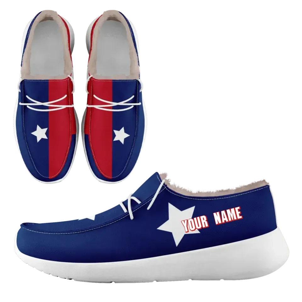 Personalized USA Flag Sneakers, Custom Stars and Stripes Loafer Shoes, Fur Lining Shoe, Pride in Comfort,FN042-24020304-5w