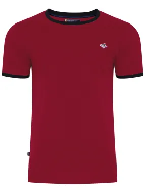 Petersham Contrast Trim Ringer T-Shirt in Sangria Red - Le Shark