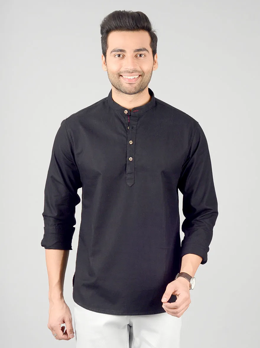 Phantom Black Solid Slim Fit Short Kurta | Greenfibre