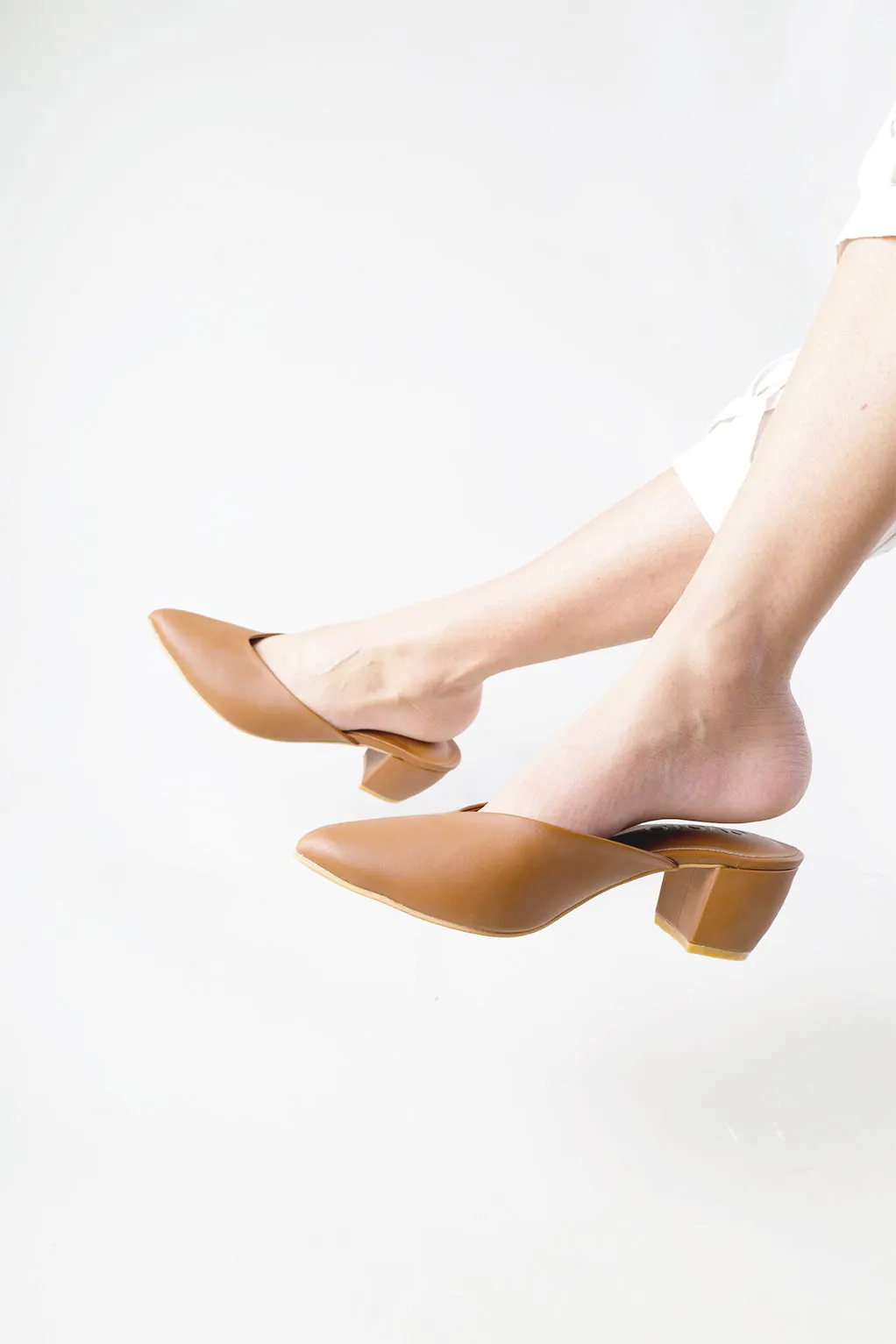 Pointy Toe Block Heels - Brown