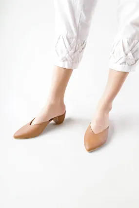 Pointy Toe Block Heels - Brown