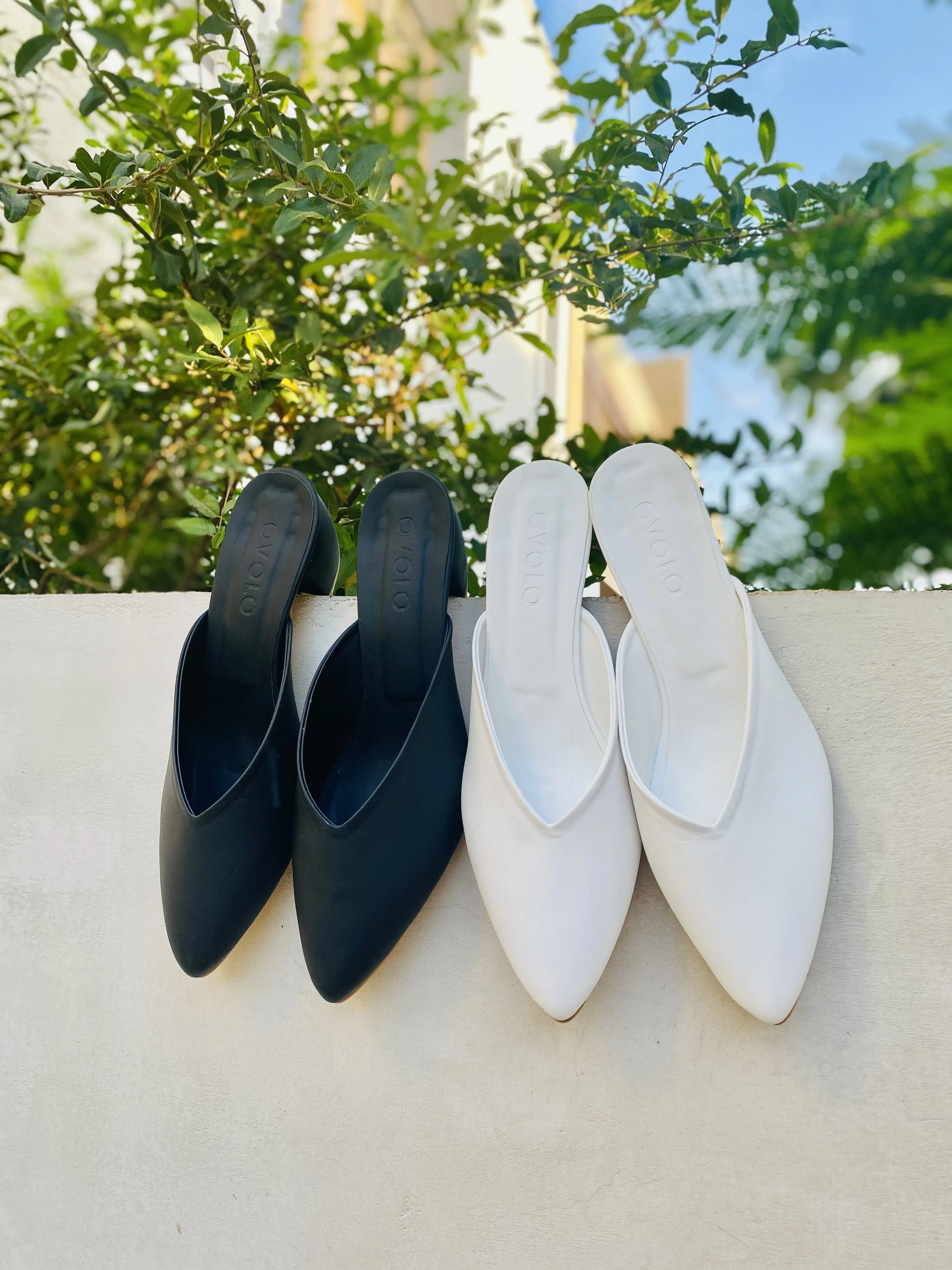 Pointy Toe Block Heels - White