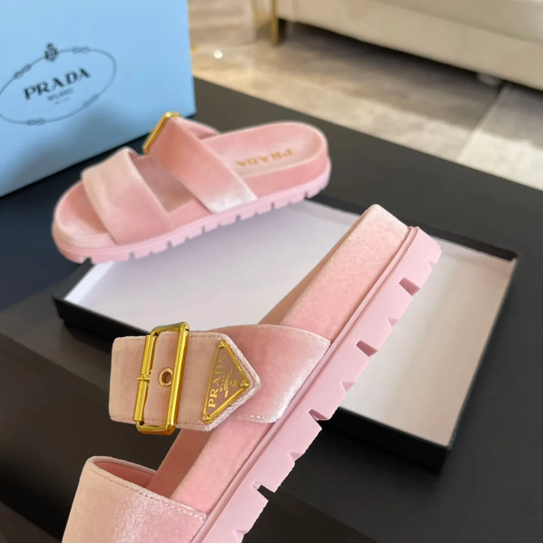 PRA SLIDES SANDALS LIGHT PINK VELVET