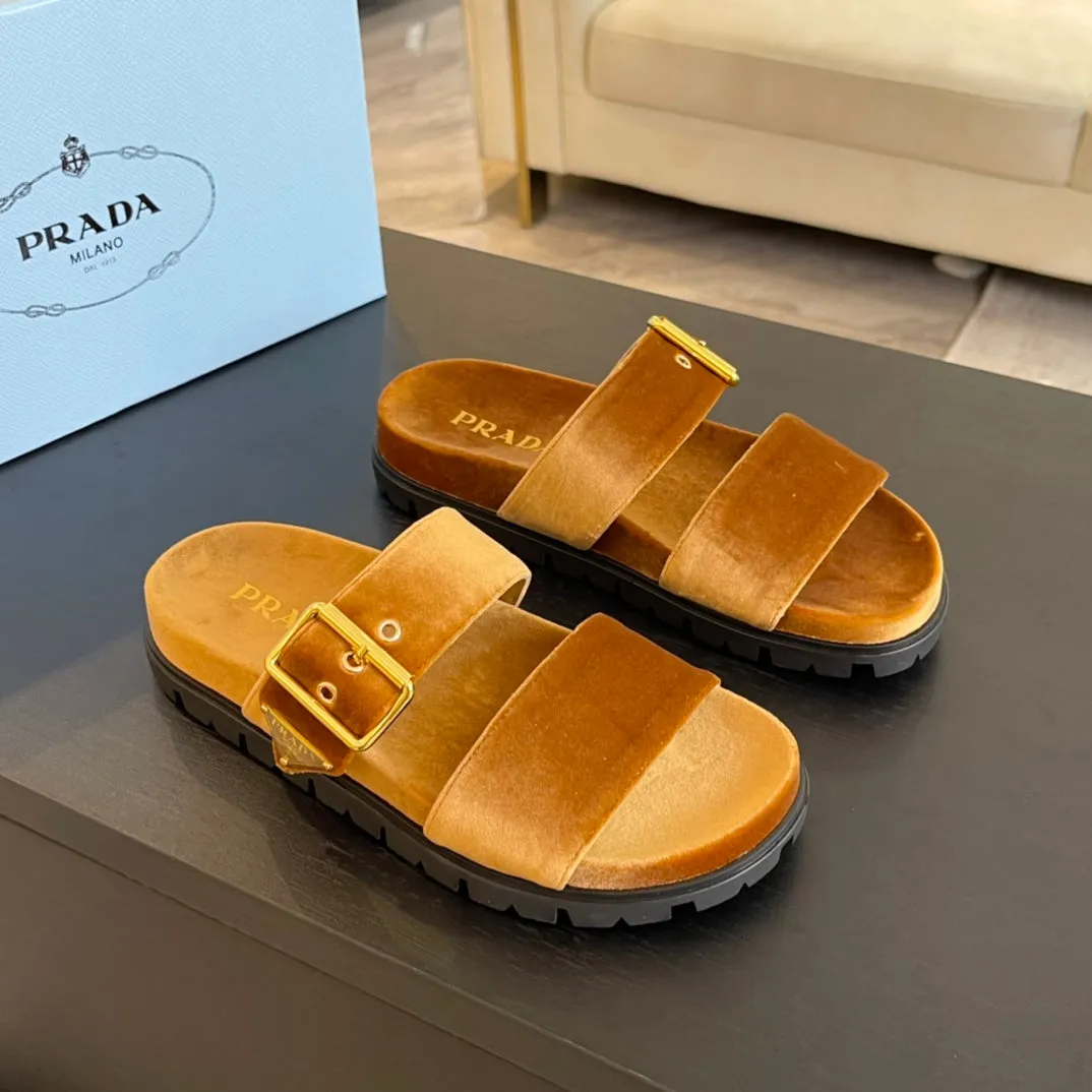 PRA SLIDES SANDALS OCHRE VELVET