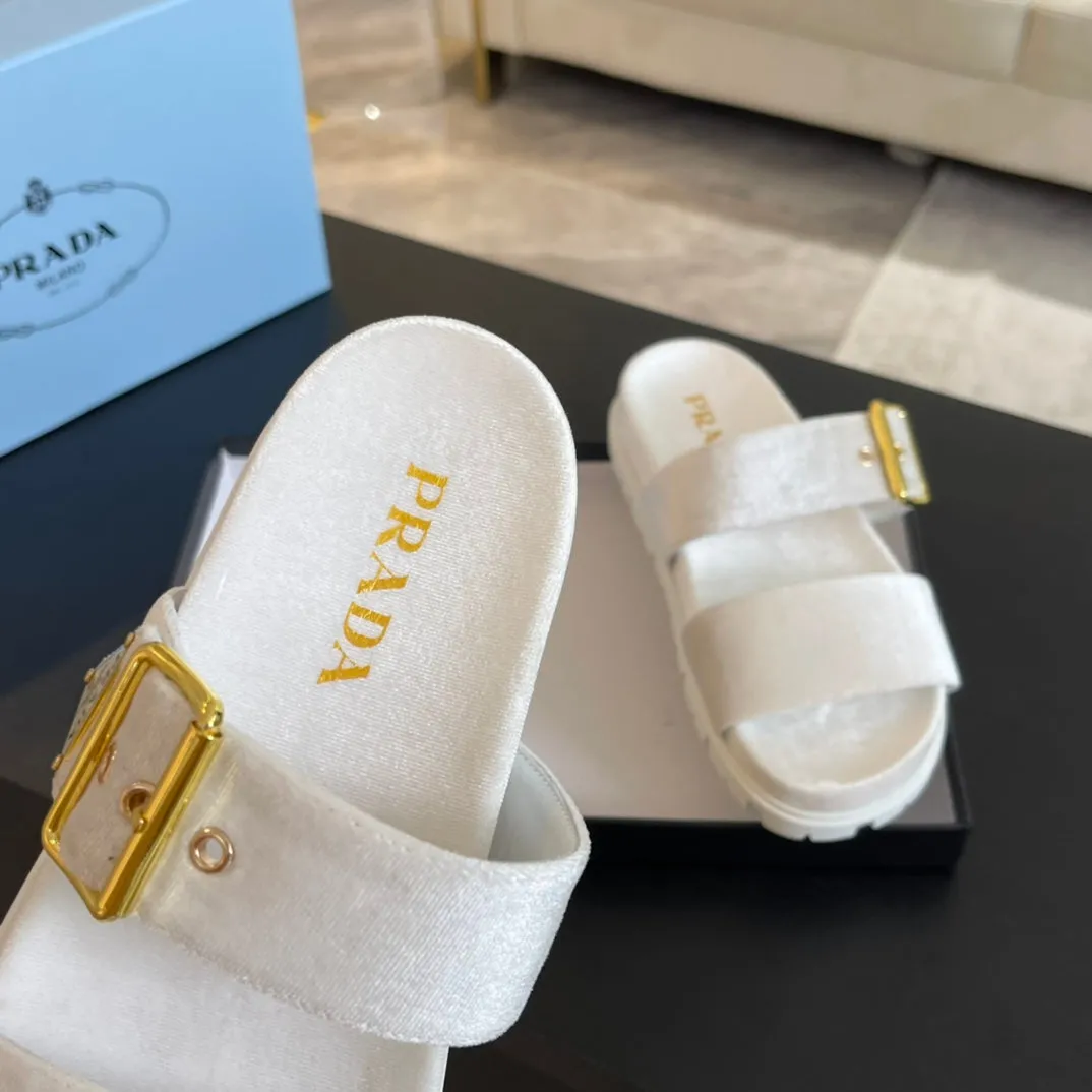 PRA SLIDES SANDALS WHITE VELVET