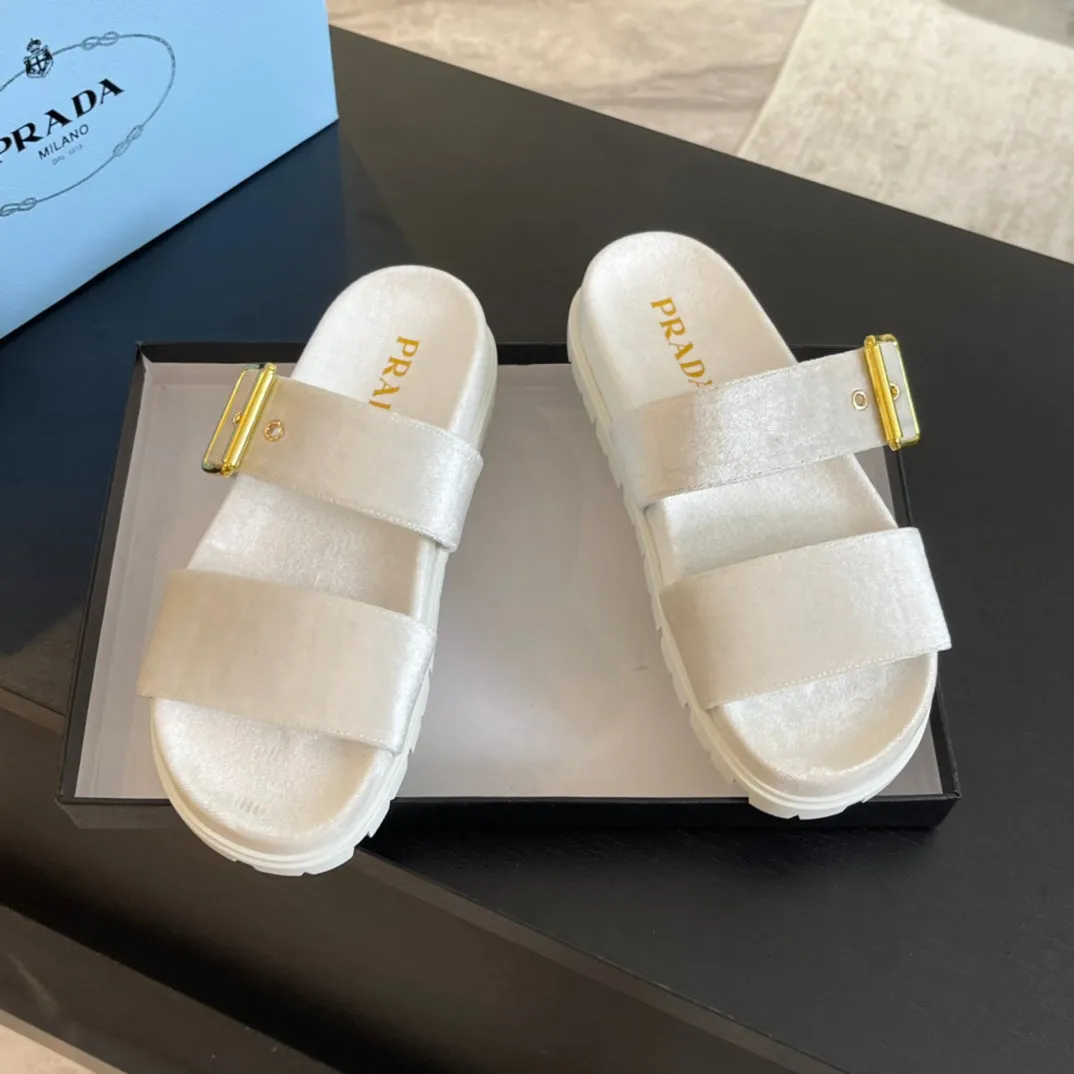 PRA SLIDES SANDALS WHITE VELVET