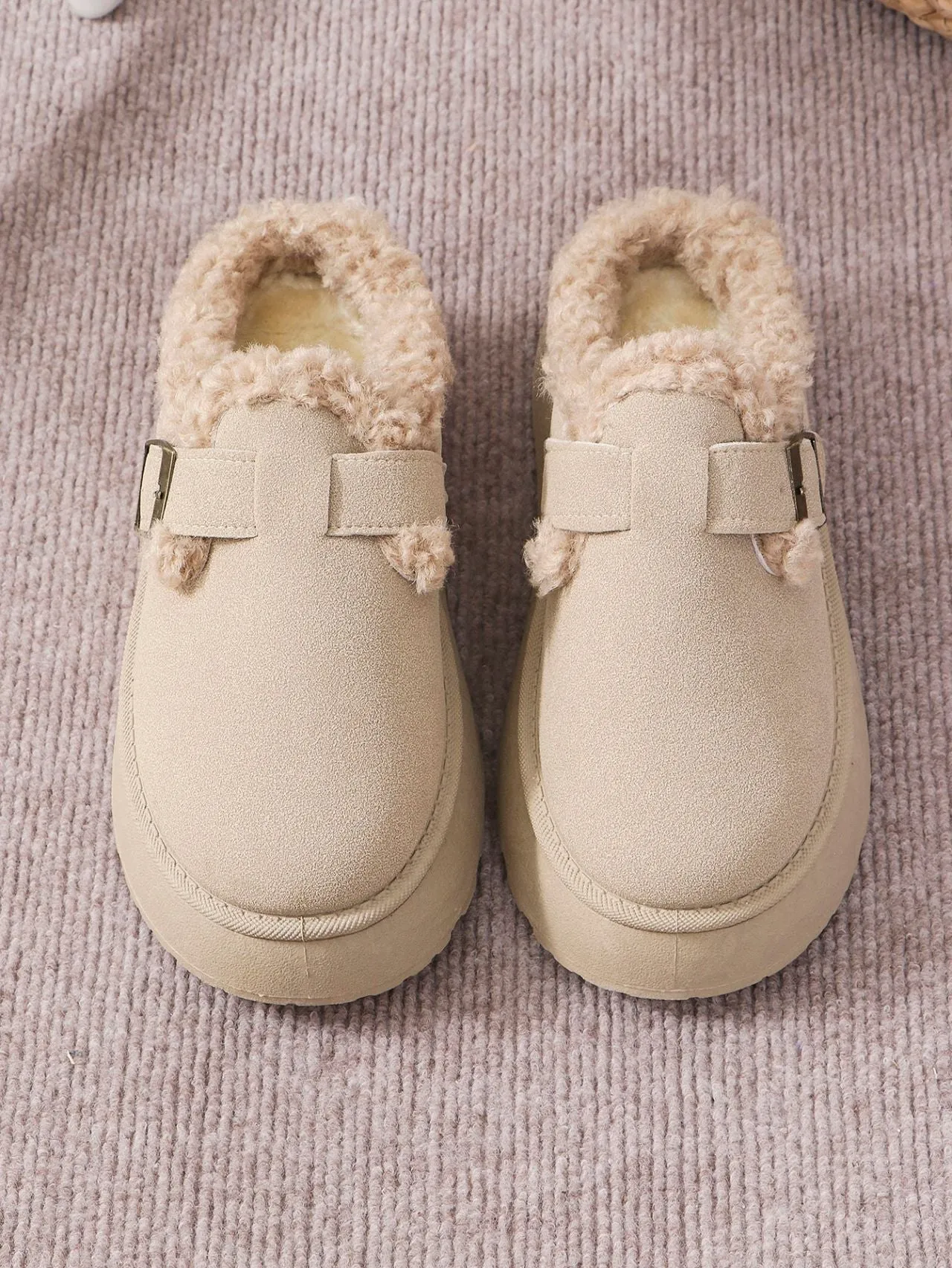 PRE-ORDER: Thermal Fuzzy Buckle Platform Slippers