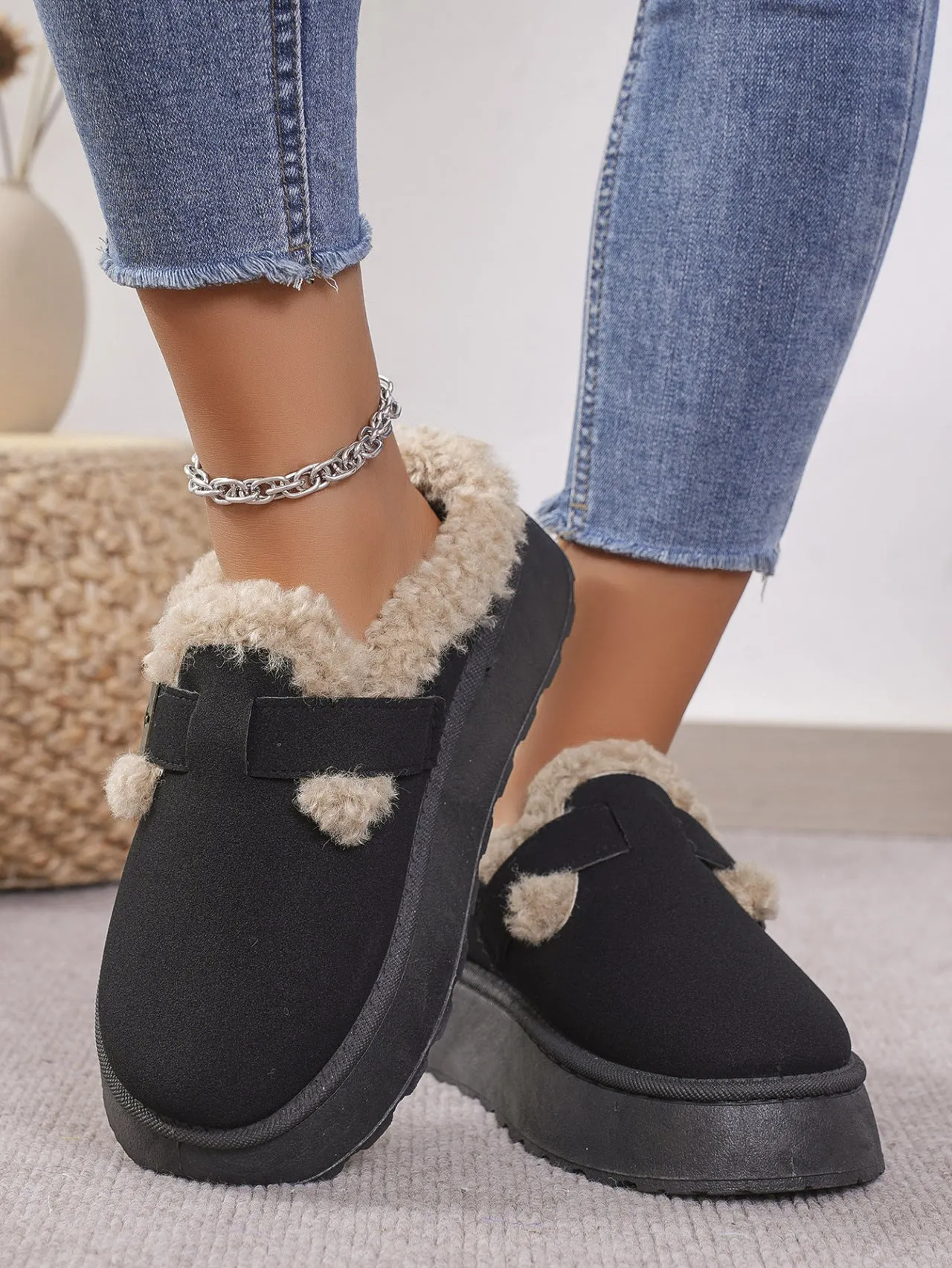 PRE-ORDER: Thermal Fuzzy Buckle Platform Slippers