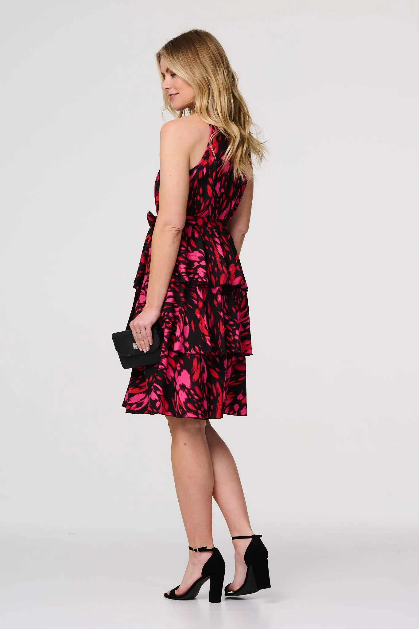 Printed Halter Neck Tiered Dress