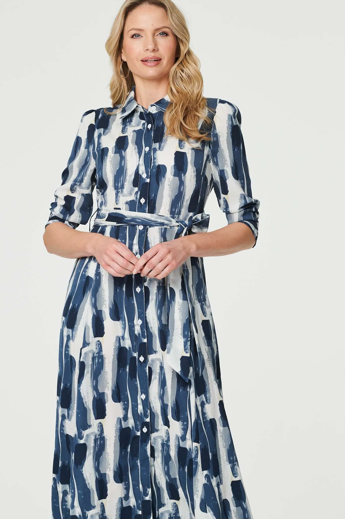 Printed Tailored Midi Shirt Dress