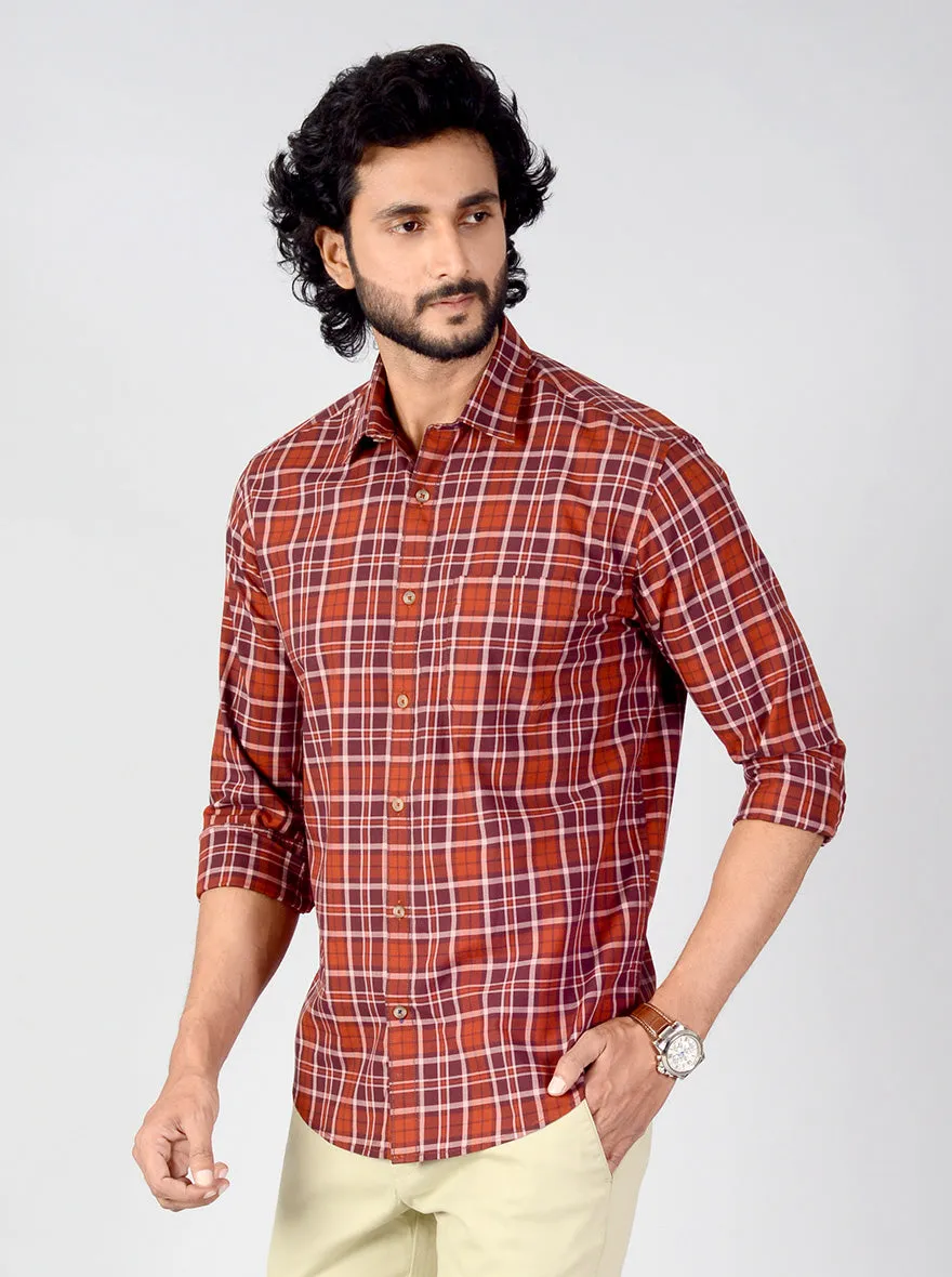 Red & Maroon Checked Classic Fit Casual Shirt | Greenfibre