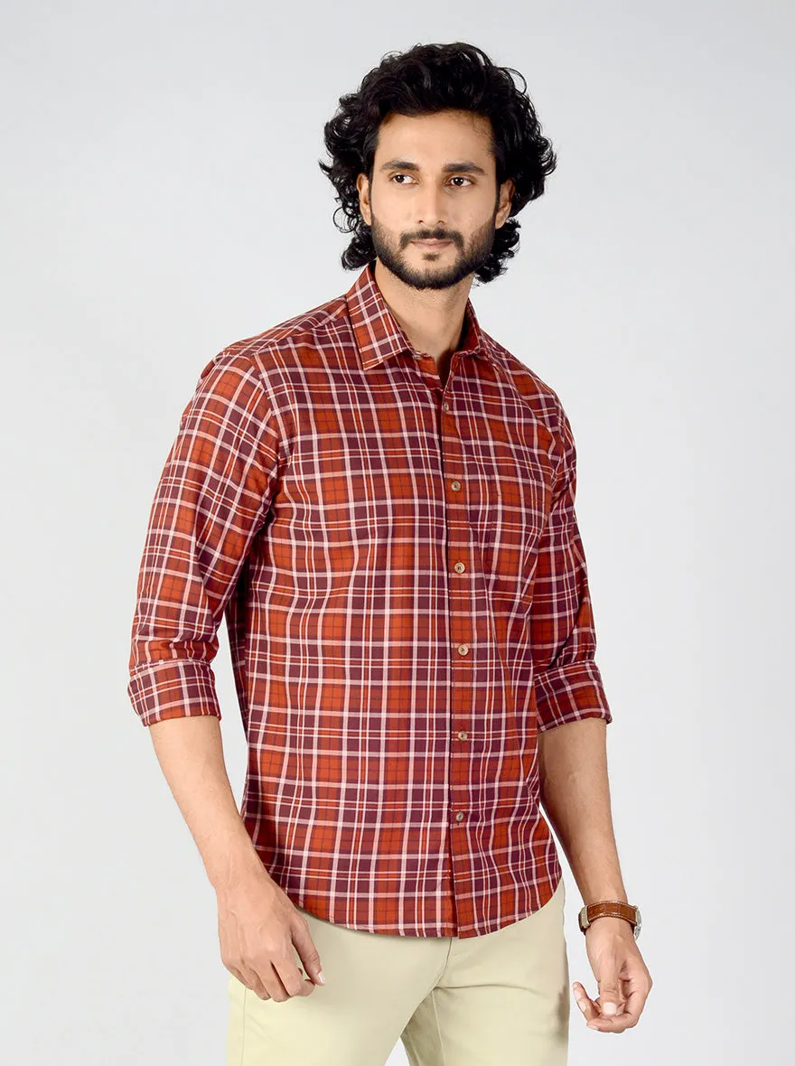 Red & Maroon Checked Classic Fit Casual Shirt | Greenfibre