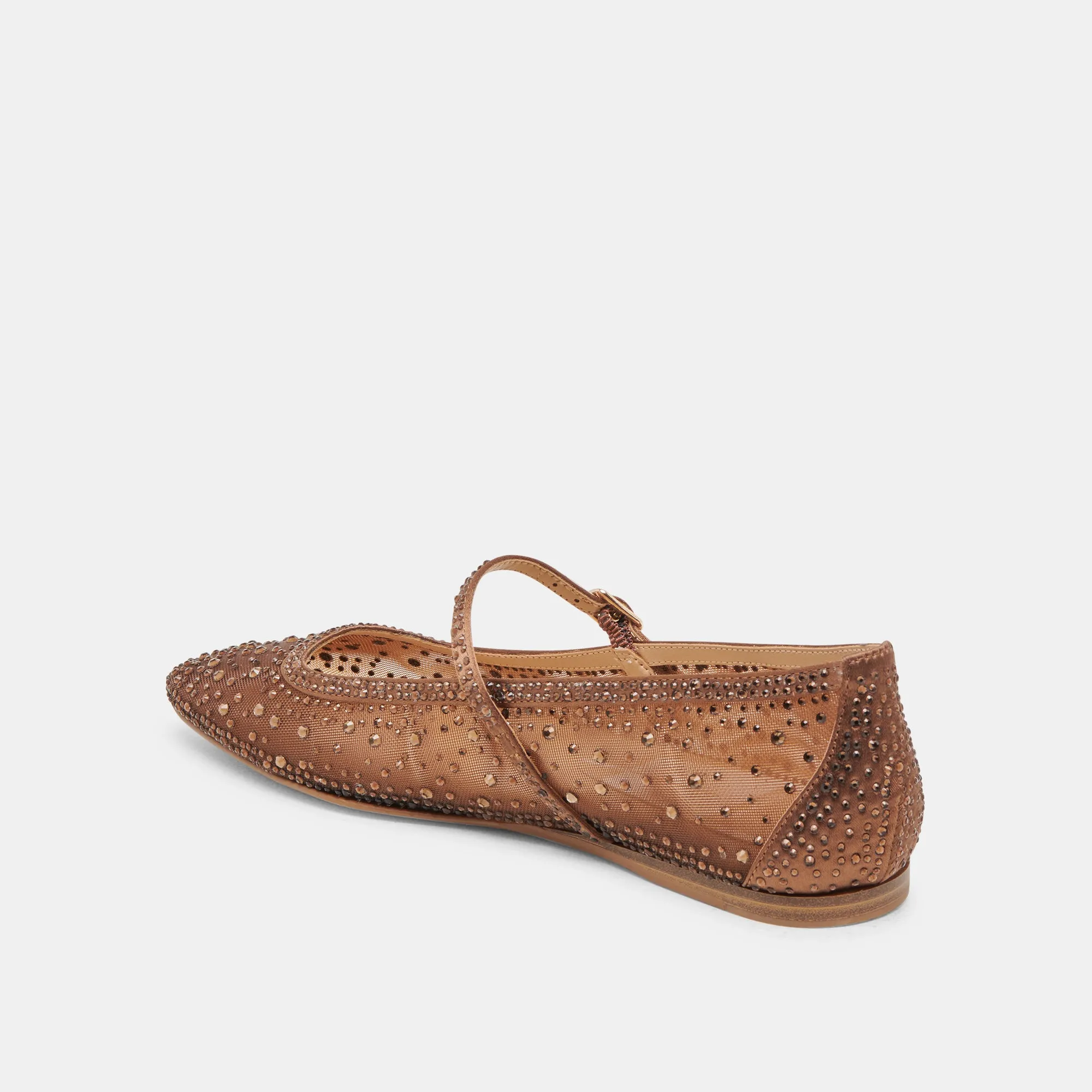 REYES CRYSTAL BALLET FLATS MID BROWN MESH