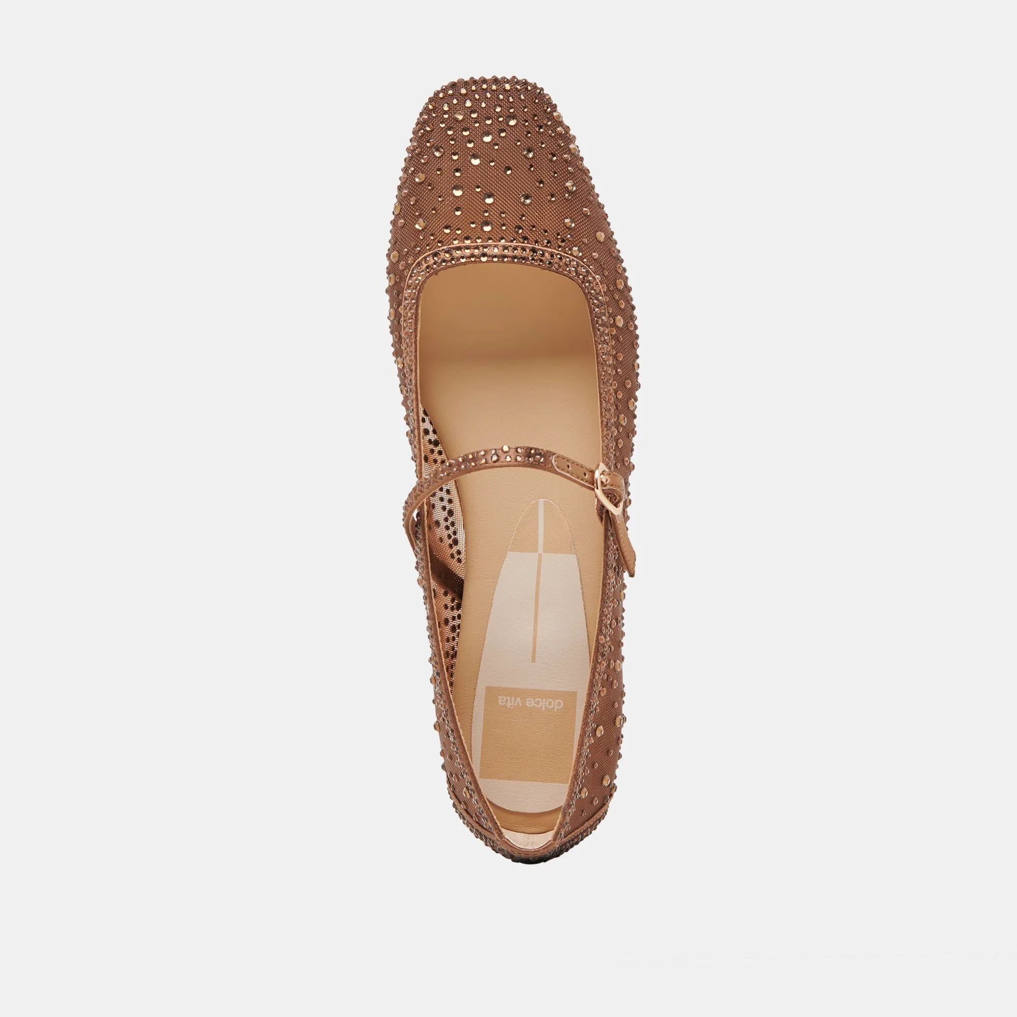 REYES CRYSTAL BALLET FLATS MID BROWN MESH