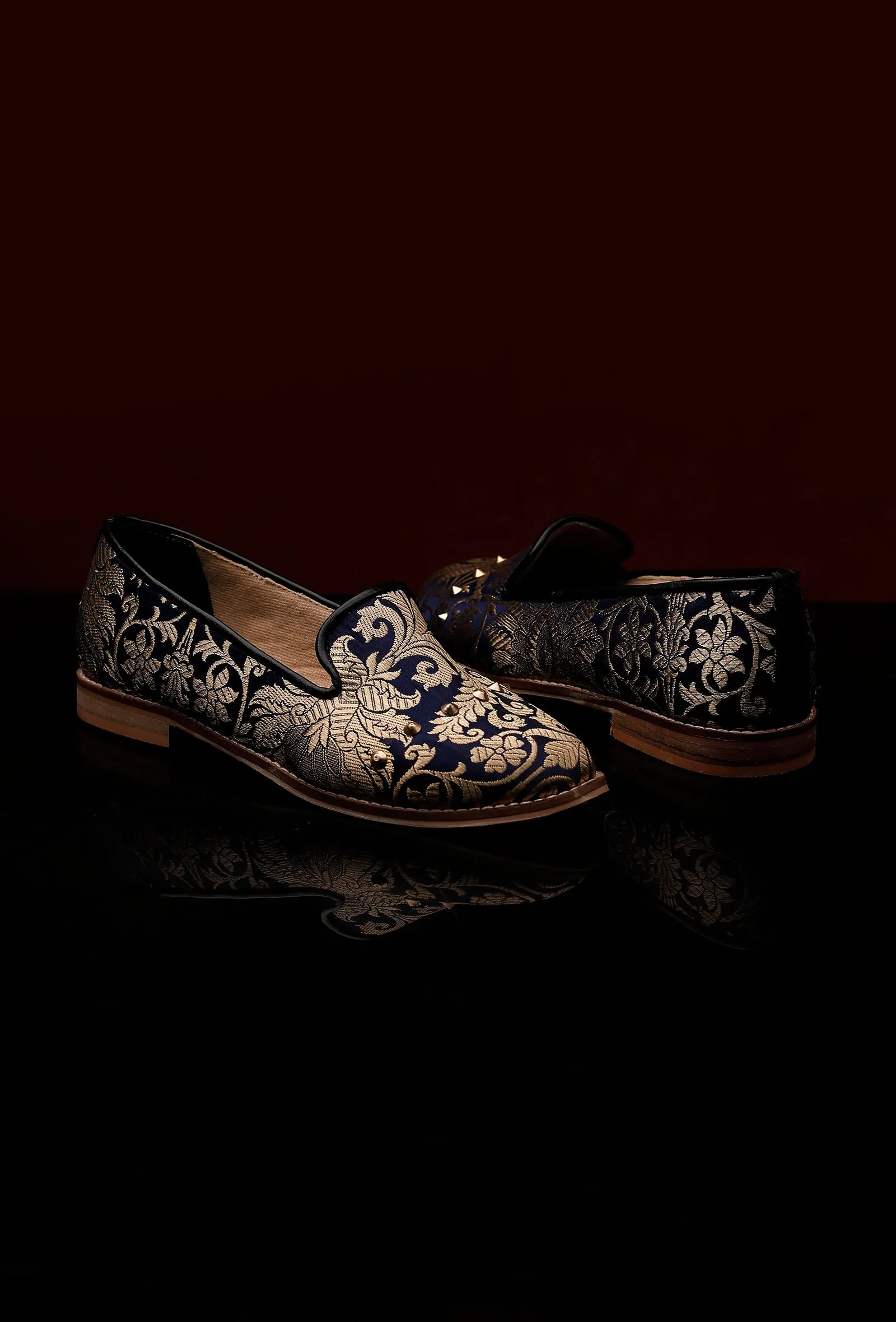 Royal Blue Brocade Loafers