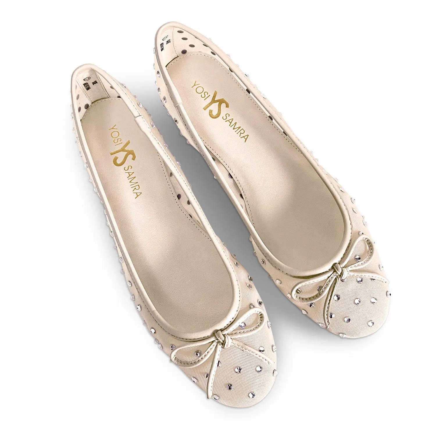 Sadie Ballet Flat in Beige Crystal Mesh