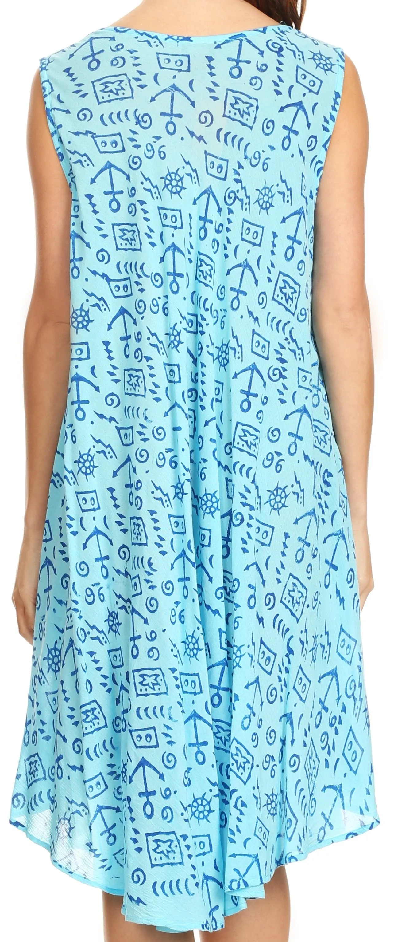 Sakkas Yara Sleeveless Casual Summer Cotton Print Beach Cover Up Swing Tank Dress