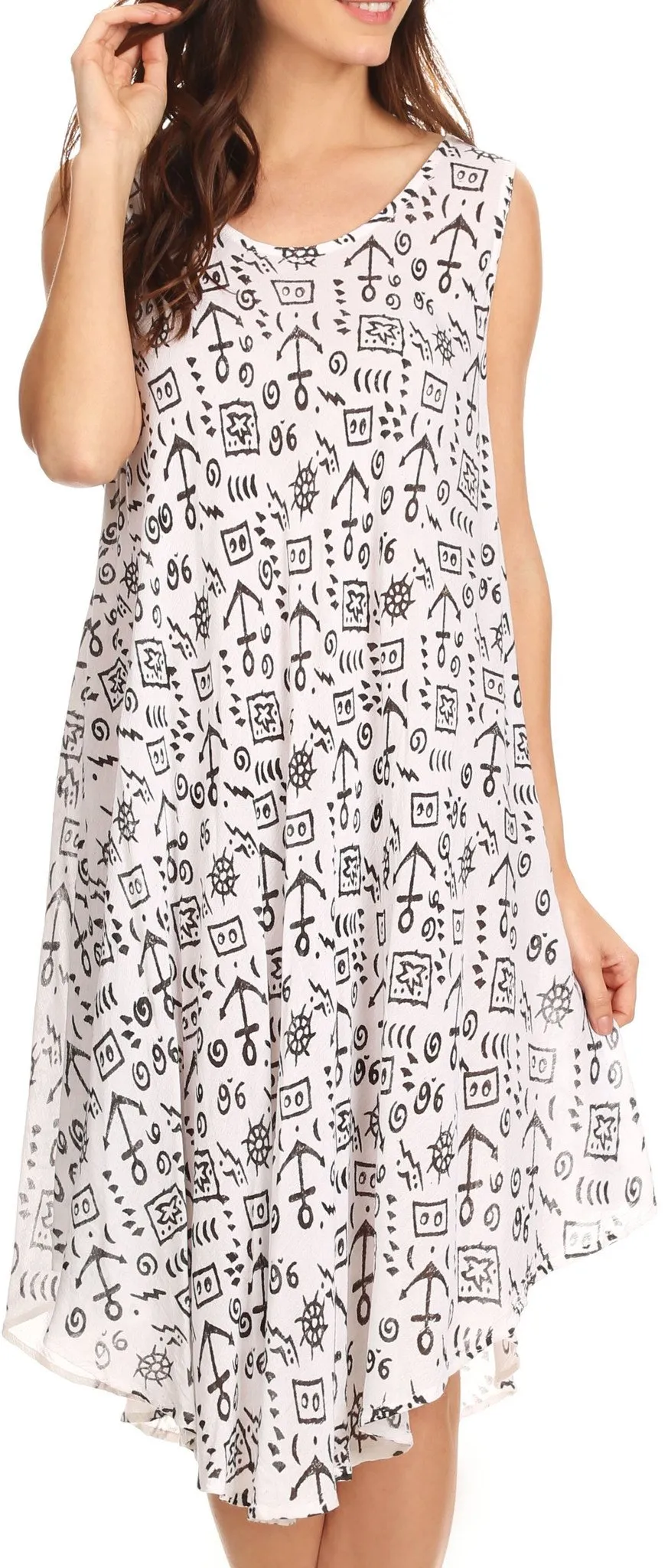 Sakkas Yara Sleeveless Casual Summer Cotton Print Beach Cover Up Swing Tank Dress