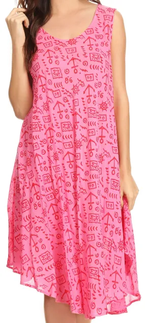 Sakkas Yara Sleeveless Casual Summer Cotton Print Beach Cover Up Swing Tank Dress