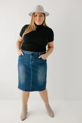 'Scout' Knit Denim Skirt in Dark Wash