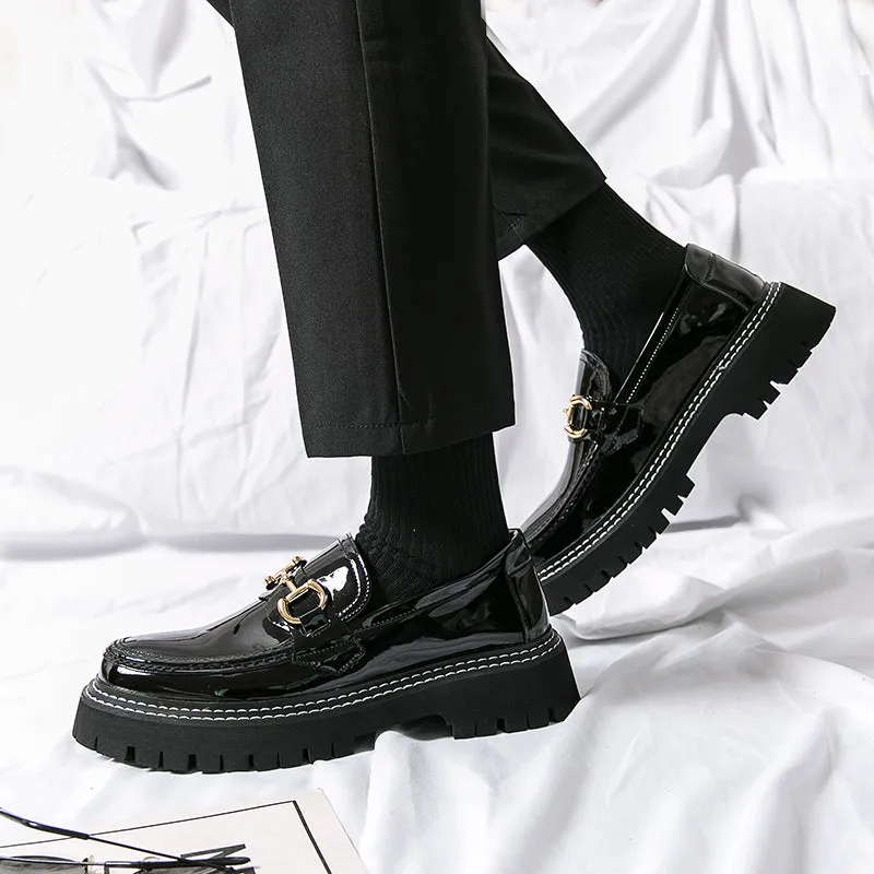 Simple Black Stitched Buckle Loafers