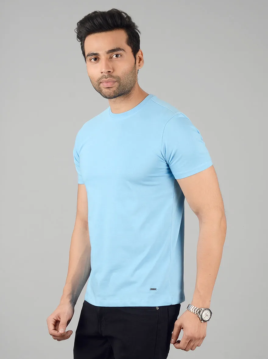 Sky Blue Solid Slim Fit T-shirt | JadeBlue