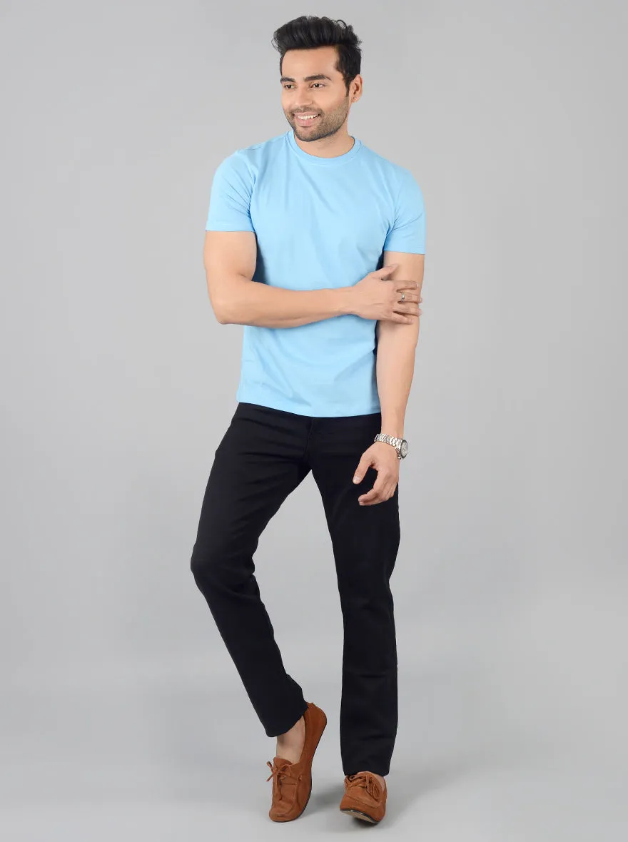 Sky Blue Solid Slim Fit T-shirt | JadeBlue