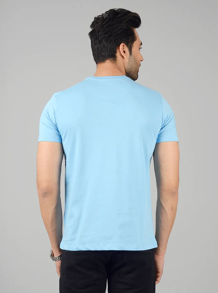 Sky Blue Solid Slim Fit T-shirt | JadeBlue